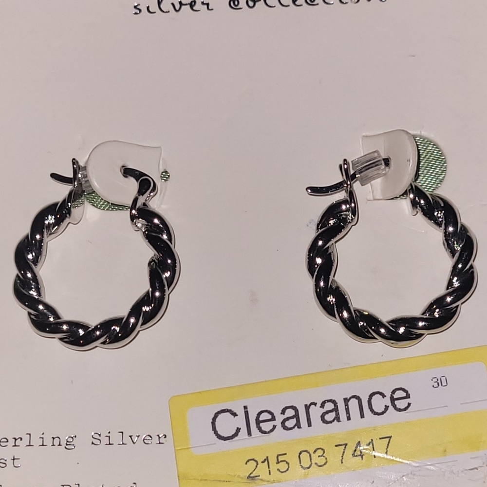 Sterling Silver Post, Silver Plated Rope Twisted Hoop Earrings, 2 cm
